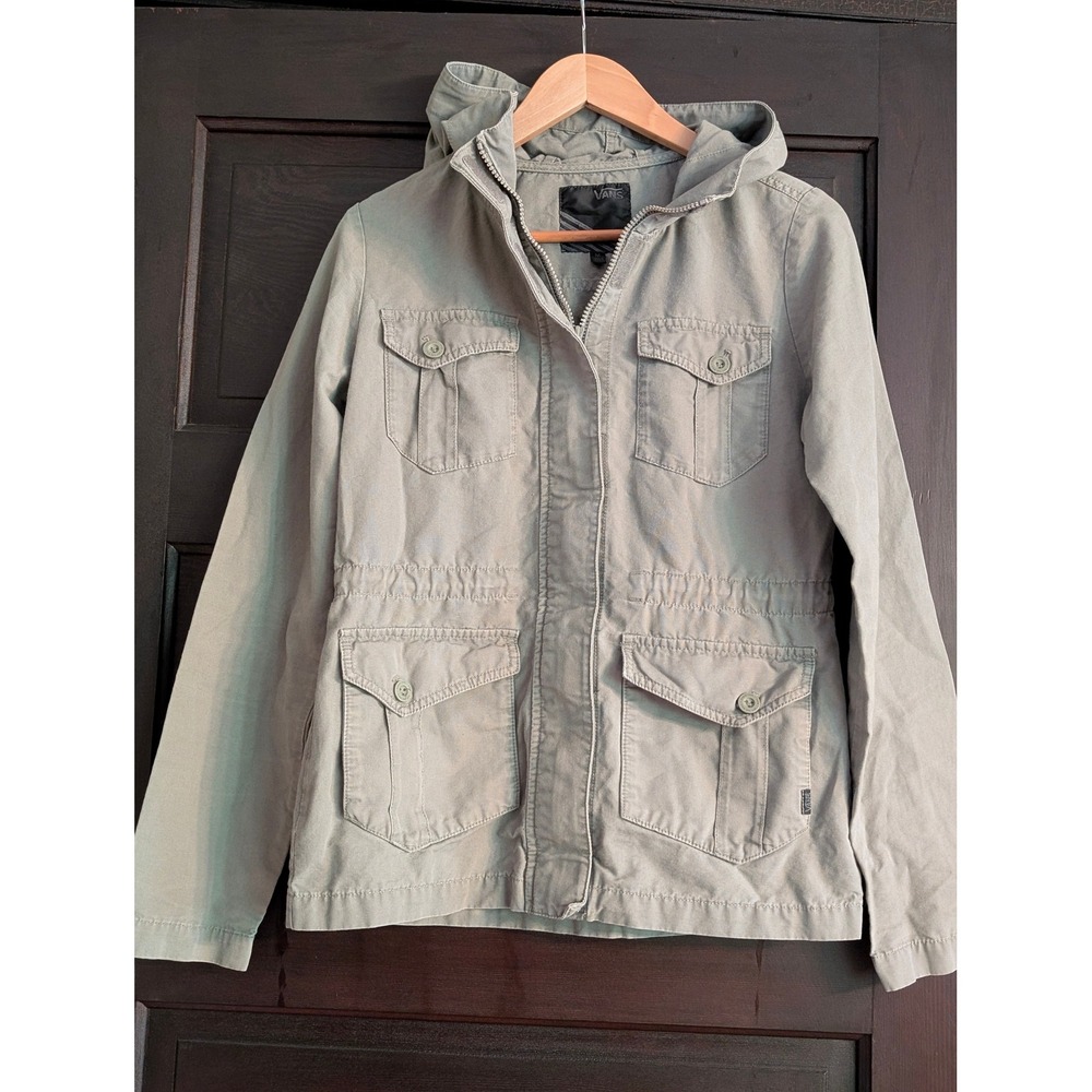 Vans Womens Utility Field Jacket Sage Green Hooded Military Coat Medium